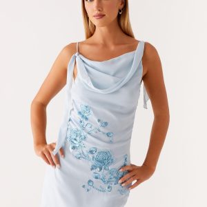 Lily Beaded Mini Dress - Pastel Blue