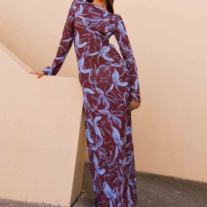 Lorde Maxi Dress - Brown Purple Floral