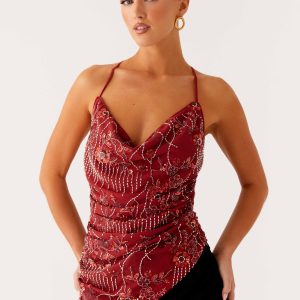 Lost In The Tide Beaded Top - Rust