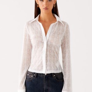 Loui Lace Long Sleeve Top - White