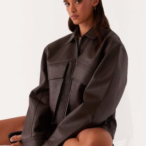 Lula Faux Leather Bomber Jacket - Chocolate