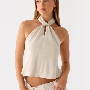 Maddox Linen Top - Oat