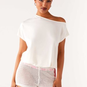 Mahana Crochet Mini Shorts - Ivory Pink