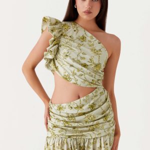 Maisie Linen Mini Dress - Sage Floral