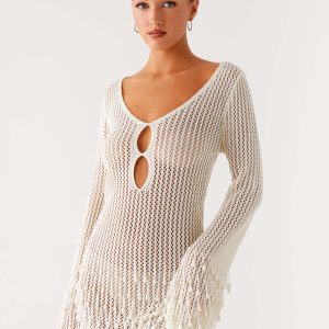 Majestic Beaded Crochet Mini Dress - Ivory