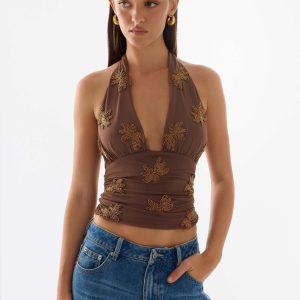 Malachi Beaded Top - Chocolate