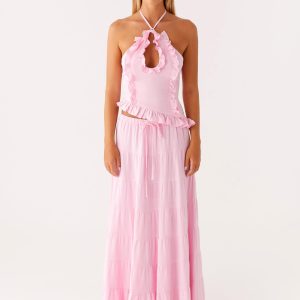 Mariella Linen Maxi Skirt - Pink