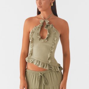 Mariella Linen Top - Sage