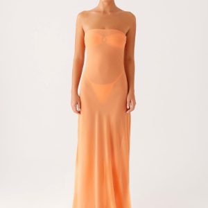 Mattie Strapless Maxi Dress - Orange