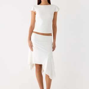 Maxina Asymmetrical Midi Skirt - White