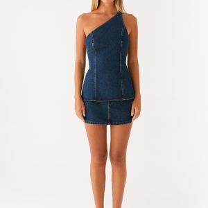 Maysa Low Rise Mini Skirt - Washed Denim