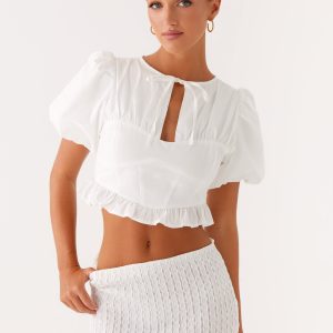 Megan Balloon Sleeve Top - White