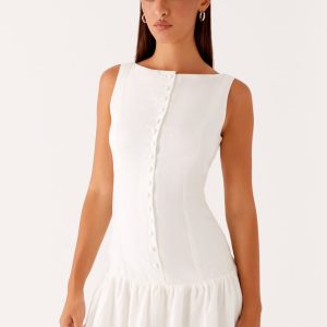 Meggie Linen Mini Dress - White