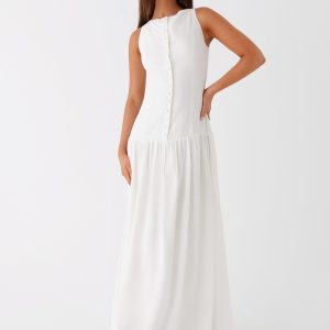 Meggie Linen Maxi Dress - White