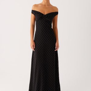 Melany Maxi Dress - Black Polka Dot