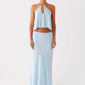 Mena Chiffon Spot Maxi Skirt - Blue