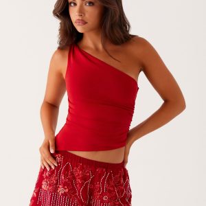 Mercer Sequin Mini Shorts - Red