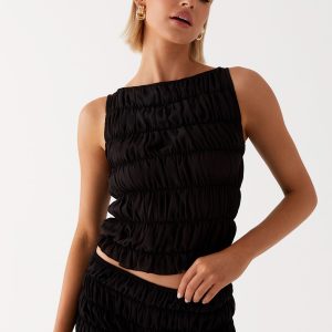 Girls Like Us Ruched Mini Shorts - Black