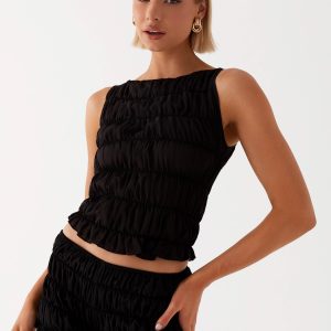 Messina Ruched Tank Top - Black
