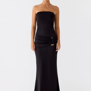 Metal Heart Strapless Maxi Dress - Black