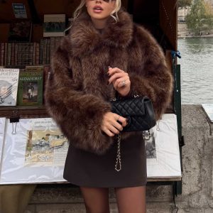 Miccy Cropped Faux Fur Coat - Chocolate