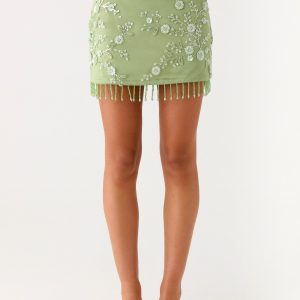 Midnight Tide Tie Side Mini Skirt - Green