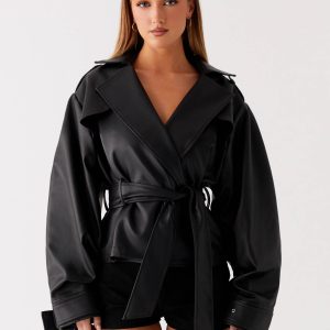 Midtown Faux Leather Trench - Black
