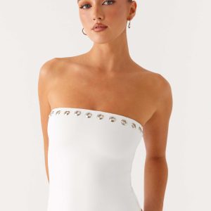 Miku Eyelet Strapless Top - White