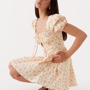 Mila Mini Dress - Yellow Ditsy Floral