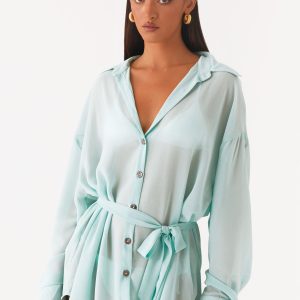 Miley Oversized Chiffon Shirt - Pale Blue