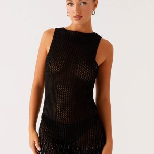 Miracle Beaded Crochet Mini Dress - Black