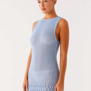 Miracle Beaded Crochet Mini Dress - Blue