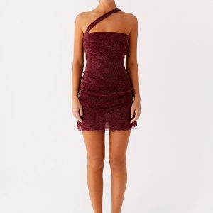 Misty Mesh Mini Dress - Maroon