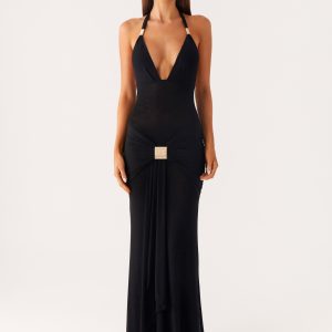 Miyah Halter Hardware Maxi Dress - Black