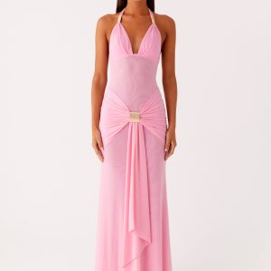 Miyah Halter Hardware Maxi Dress - Baby Pink