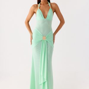 Miyah Halter Hardware Maxi Dress - Mint Blue