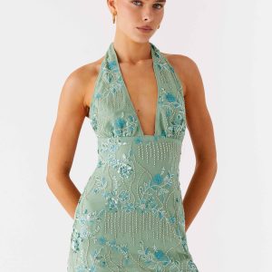 Monet Beaded Mini Dress - Mint