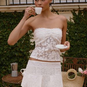 Moroder Low Rise Lace Mini Skirt - Cream