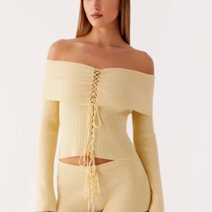 Muted Muse Knit Long Sleeve Top - Yellow