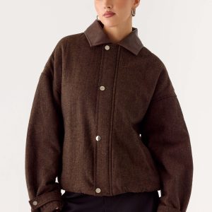 Myles Herringbone Bomber Jacket - Chocolate Herringbone