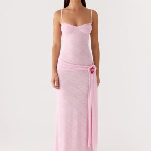 Natty Lace Mesh Maxi Dress - Petal Pink
