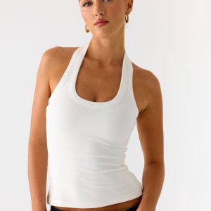 Nauton Ribbed Halter Top - White