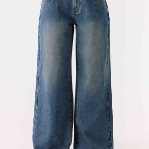 Neo Low Rise Wide Leg Denim Jeans - Vintage Blue Bleach Wash