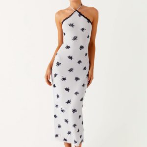 Nestel Flock Halter Midi Dress - Lilac