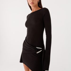 Niella Long Sleeve Wrap Mini Dress - Black