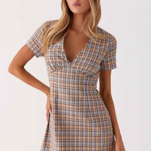 Niki Cap Sleeve Mini Dress - Check