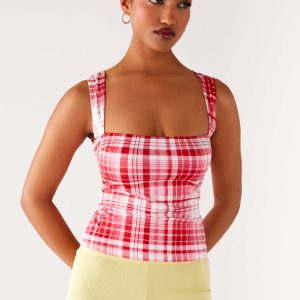 No Drama Strap Top - Pink Check