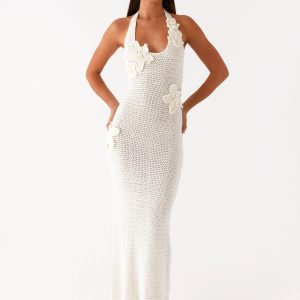 Novalee Flower Crochet Maxi Dress - Ivory