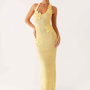 Novalee Flower Crochet Maxi Dress - Yellow