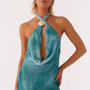 Oceans Away Deep Cowl Mini Dress - Green Tie Dye